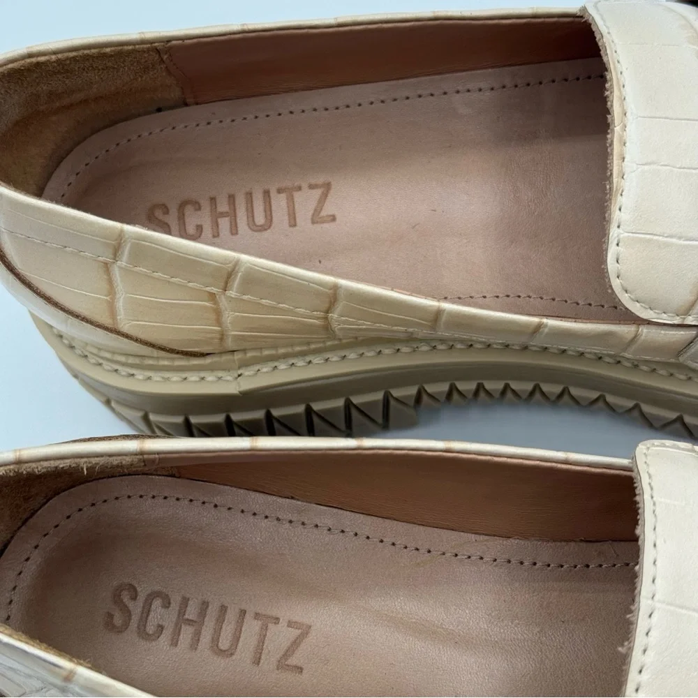 SCHUTZ Viola Croc Embossed Leather Chunky Slip On Loafers Size 8B